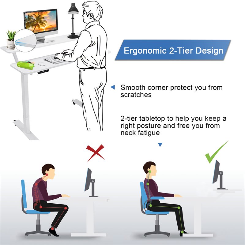 Costway Electric 2-Tier Mobile Standing Desk with Height Adjustable in White