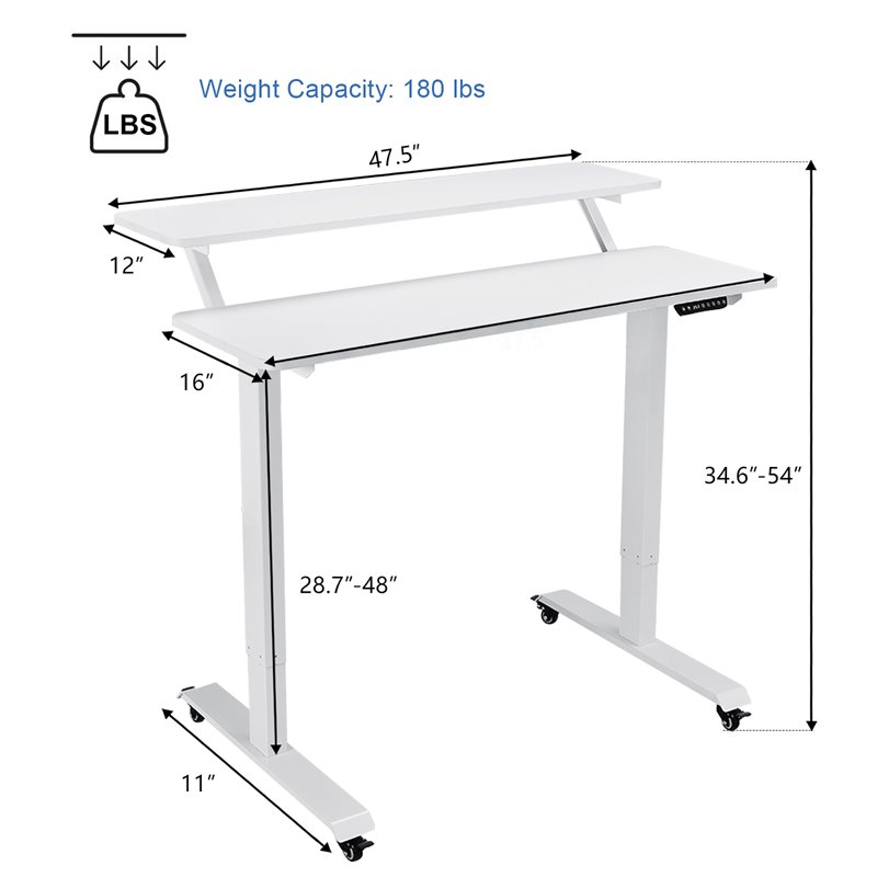 Costway Electric 2-Tier Mobile Standing Desk with Height Adjustable in White