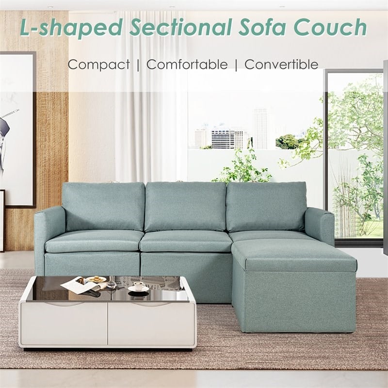 Costway Convertible Sectional Sofa L Shape Couch/Reversible Chaise in Green