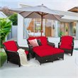 Costway 5-piece Contemporary Rattan Patio Furniture Set with Cushions in Red