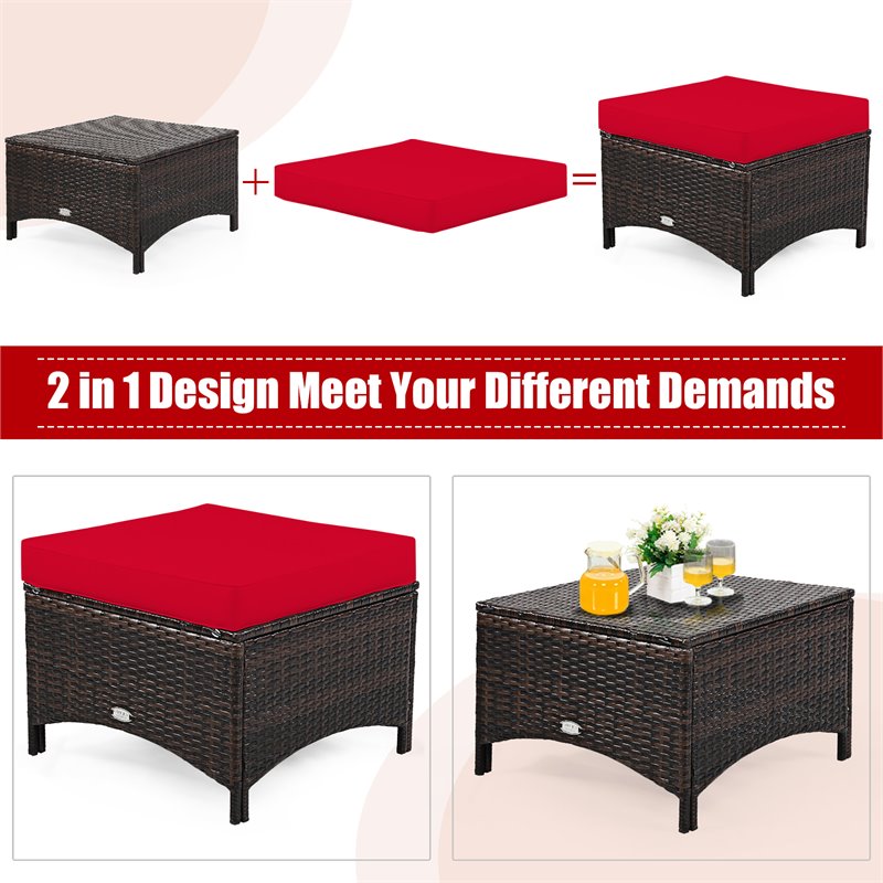 Costway 5-piece Contemporary Rattan Patio Furniture Set with Cushions in Red