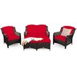 Costway 5-piece Contemporary Rattan Patio Furniture Set with Cushions in Red