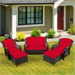 Costway 5-piece Contemporary Rattan Patio Furniture Set with Cushions in Red