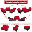 Costway 5-piece Contemporary Rattan Patio Furniture Set with Cushions in Red