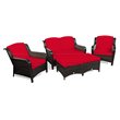 Costway 5-piece Contemporary Rattan Patio Furniture Set with Cushions in Red
