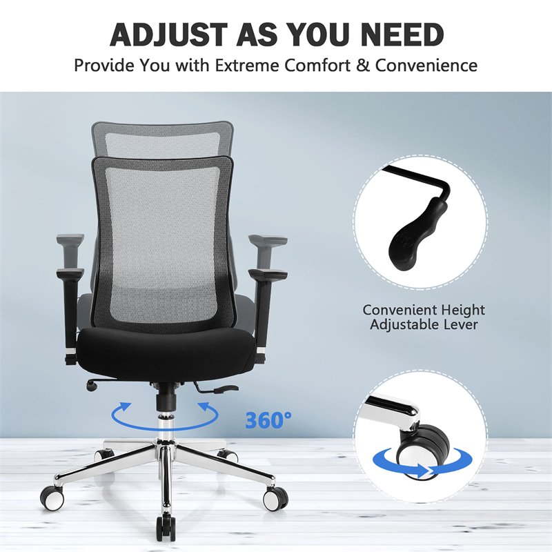 Costway PP and Sponge Ergonomic Mesh Office Chair with Armrest in Black