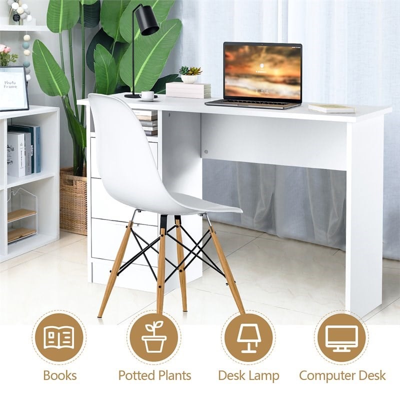 Costway 3-drawer Engineered Wood Computer Desk with Open Shelf in White