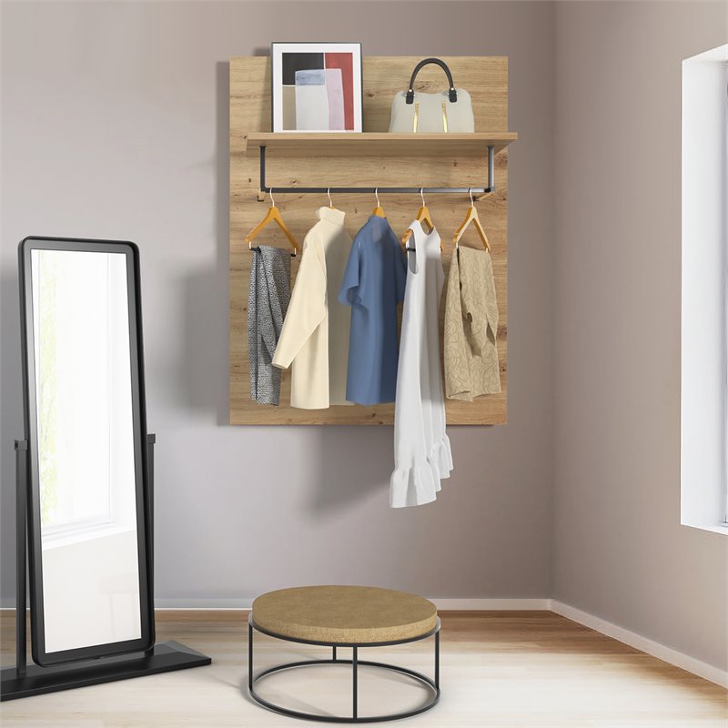 Costway Wall Mounted Clothes Rack Shelf Coat Hat Hanger in Artisan Oak