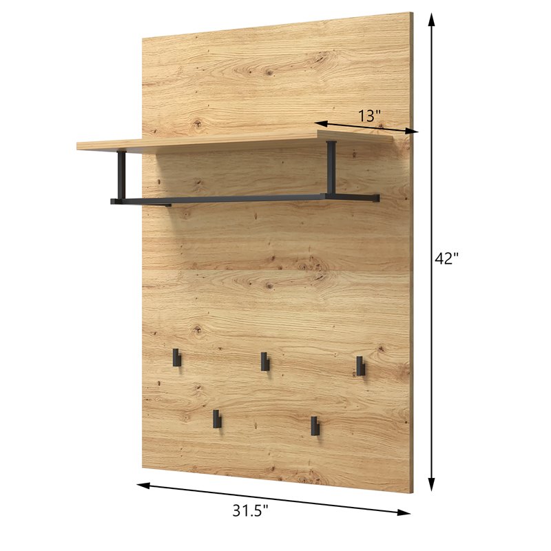 Costway Wall Mounted Clothes Rack Shelf Coat Hat Hanger in Artisan Oak