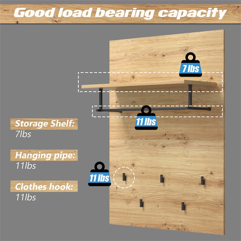 Costway Wall Mounted Clothes Rack Shelf Coat Hat Hanger in Artisan Oak