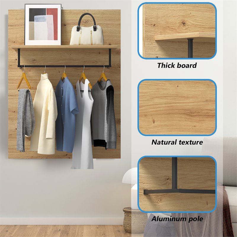 Costway Wall Mounted Clothes Rack Shelf Coat Hat Hanger in Artisan Oak