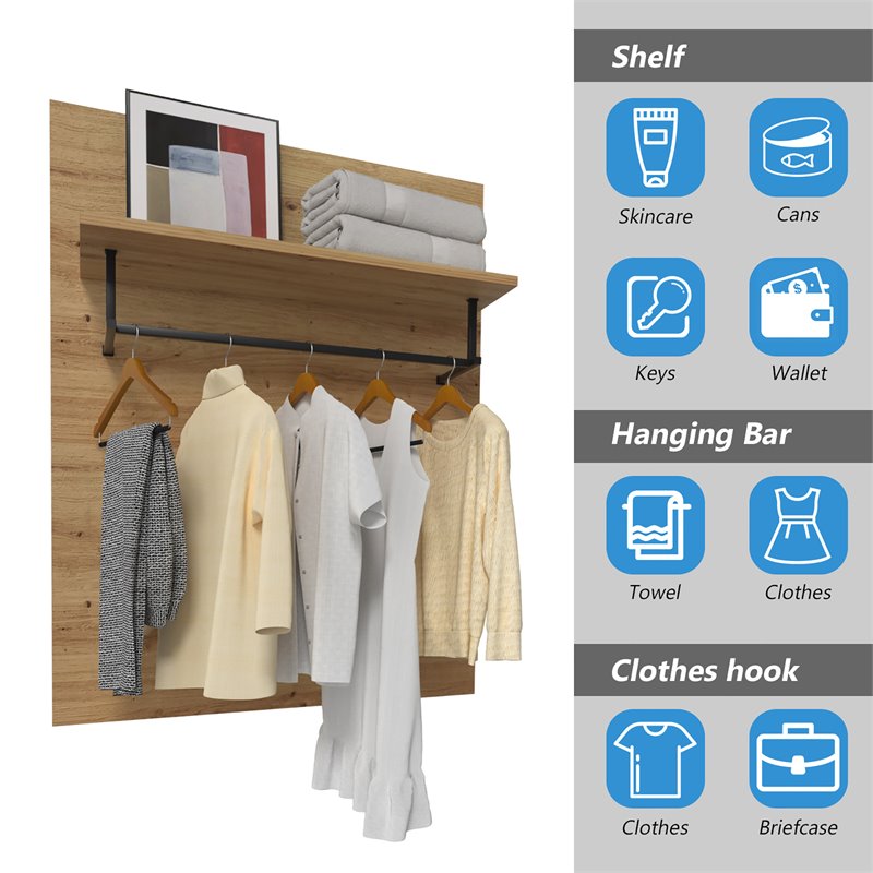 Costway Wall Mounted Clothes Rack Shelf Coat Hat Hanger in Artisan Oak