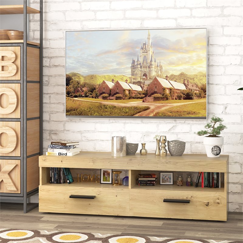 Costway TV Stand/Entertainment Center for TV's up to 60'' with 2 Drawers in Oak