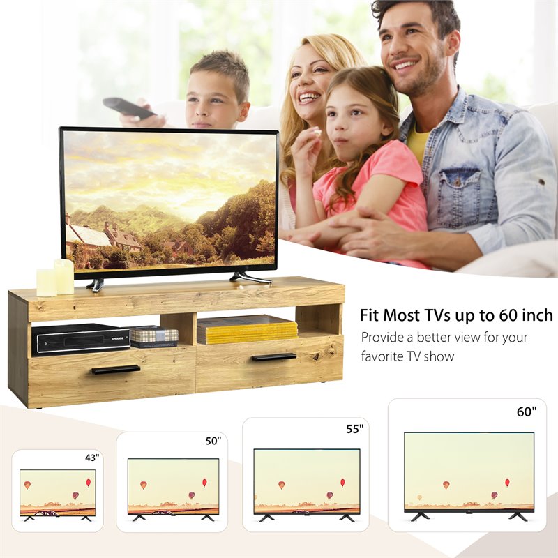 Costway TV Stand/Entertainment Center for TV's up to 60'' with 2 Drawers in Oak