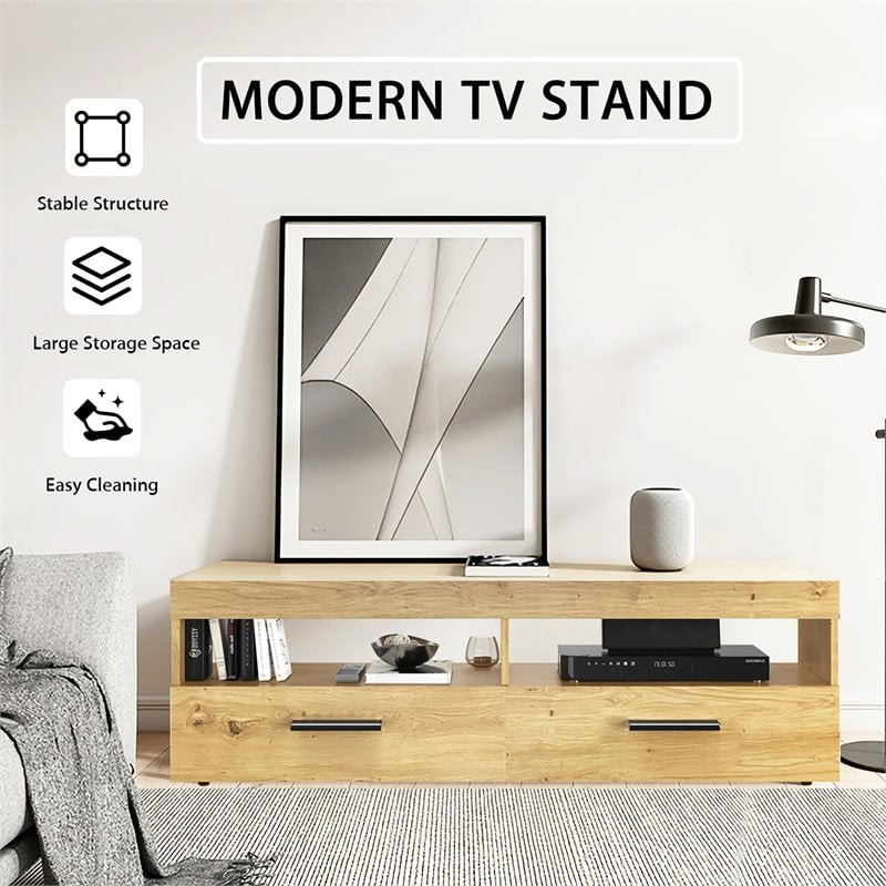 Costway TV Stand/Entertainment Center for TV's up to 60'' with 2 Drawers in Oak