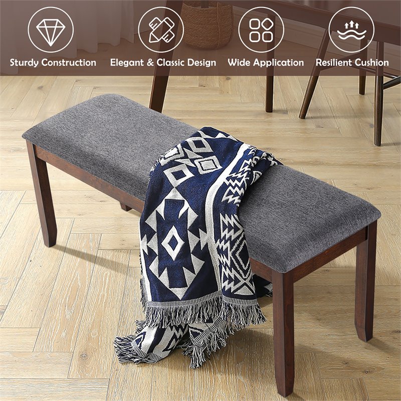 Costway Entryway Kitchen Upholstered Fabric Dining Bench with Wood Legs in Gray