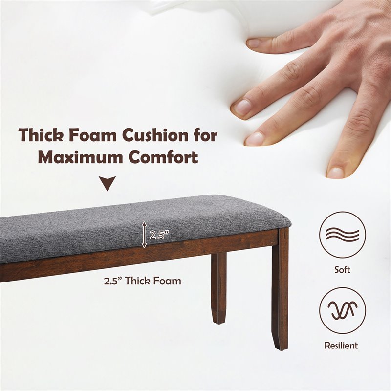 Costway Entryway Kitchen Upholstered Fabric Dining Bench with Wood Legs in Gray