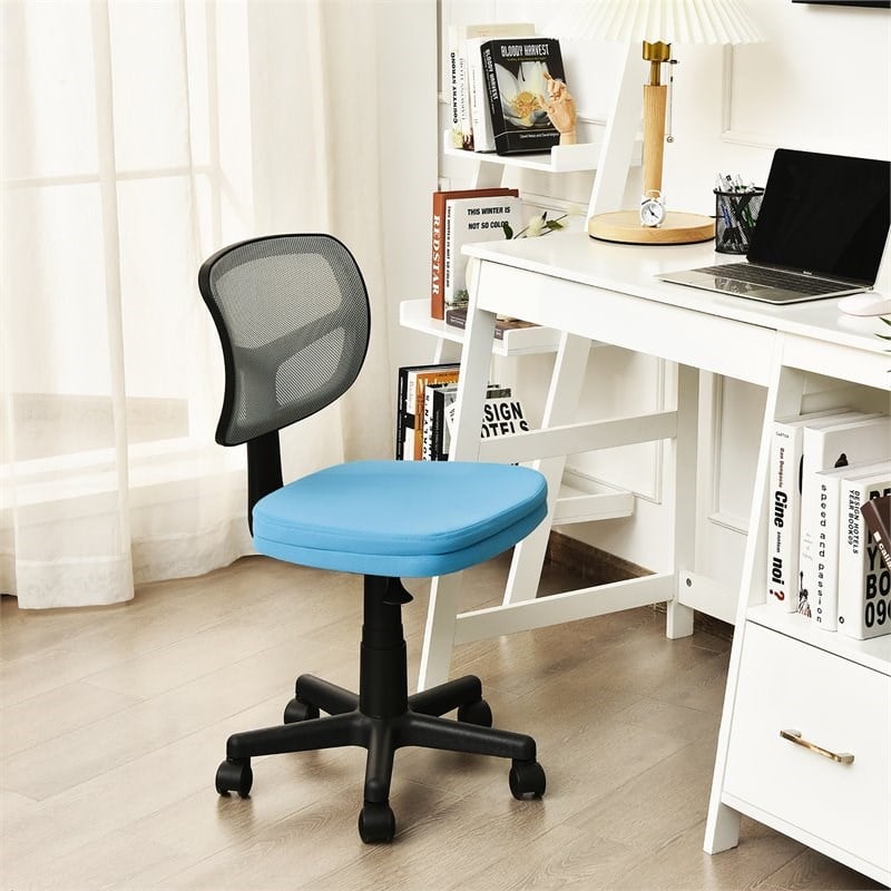 Costway Sponge and Plastic Adjustable Swivel Armless Office Chair in Blue