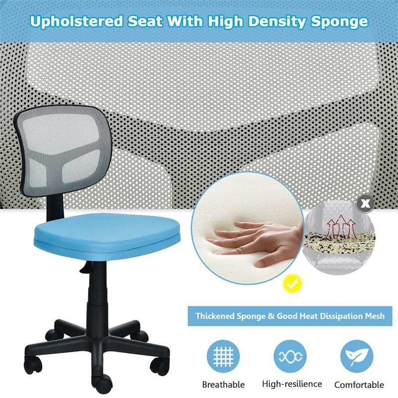 Costway Sponge and Plastic Adjustable Swivel Armless Office Chair in Blue