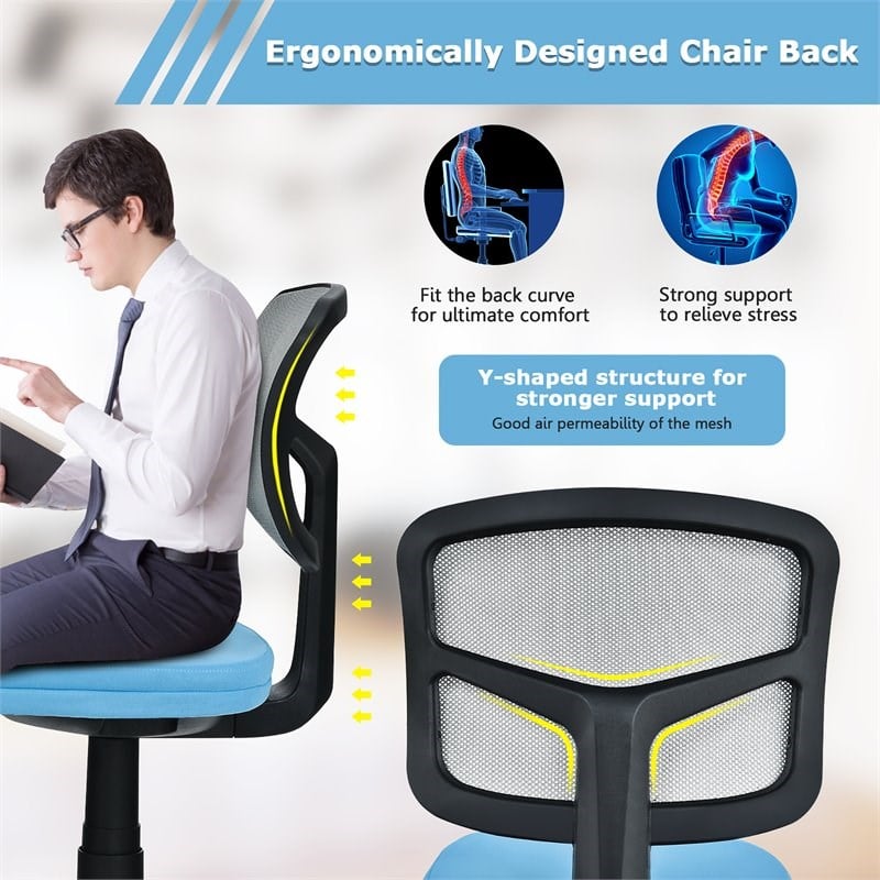 Costway Sponge and Plastic Adjustable Swivel Armless Office Chair in Blue
