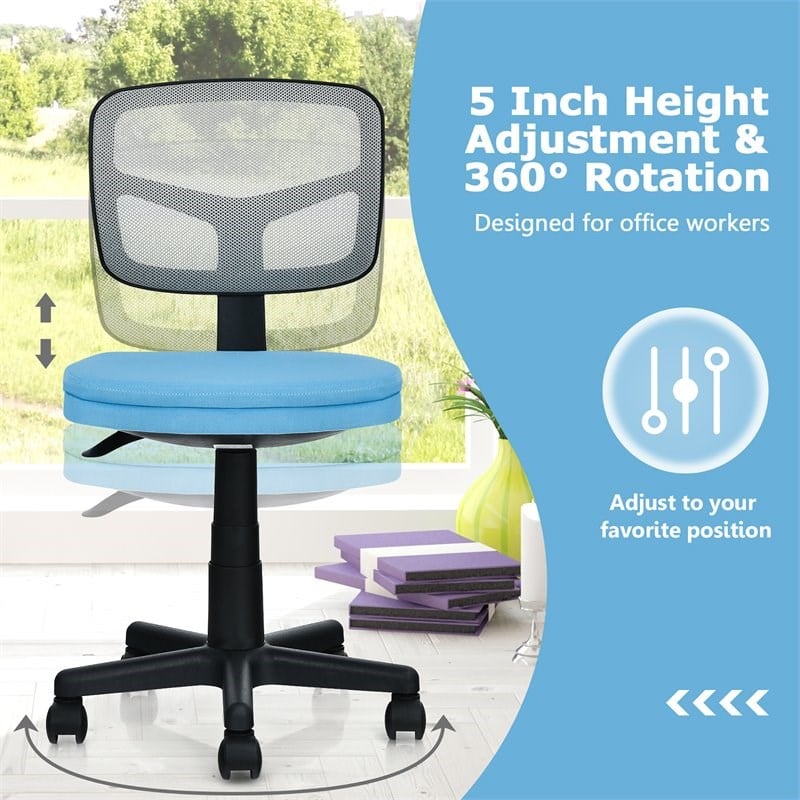 Costway Sponge and Plastic Adjustable Swivel Armless Office Chair in Blue