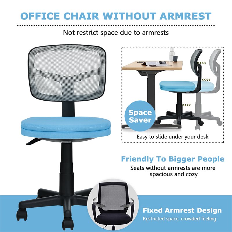 Costway Sponge and Plastic Adjustable Swivel Armless Office Chair in Blue