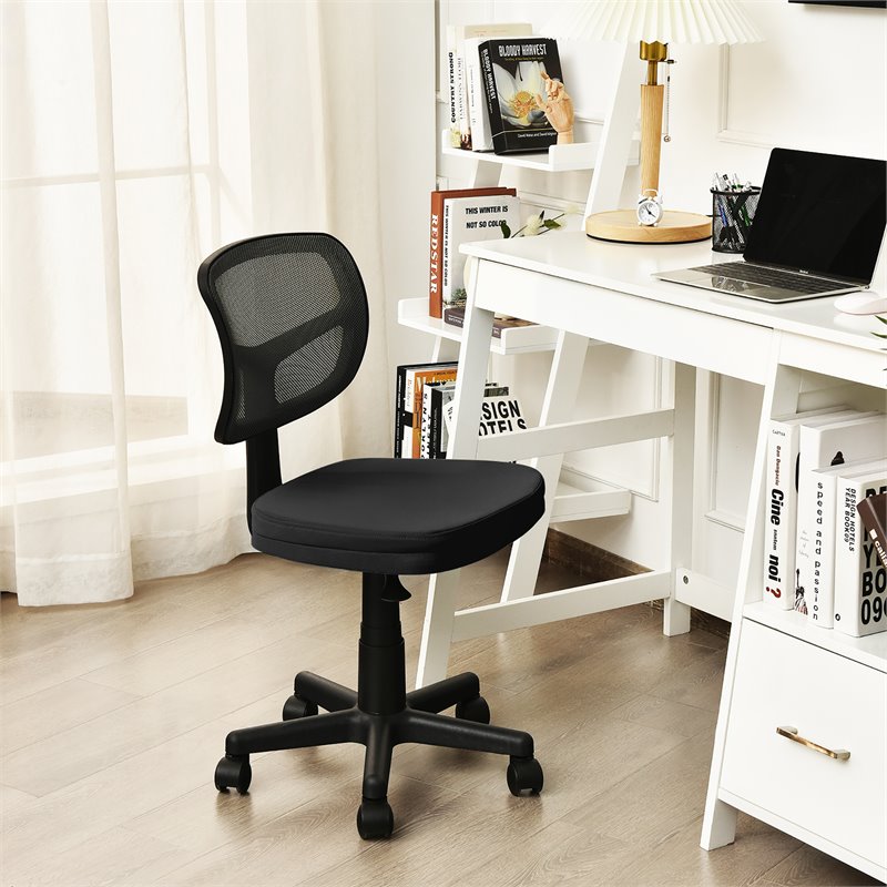 Costway Sponge and Plastic Adjustable Swivel Armless Office Chair in Black