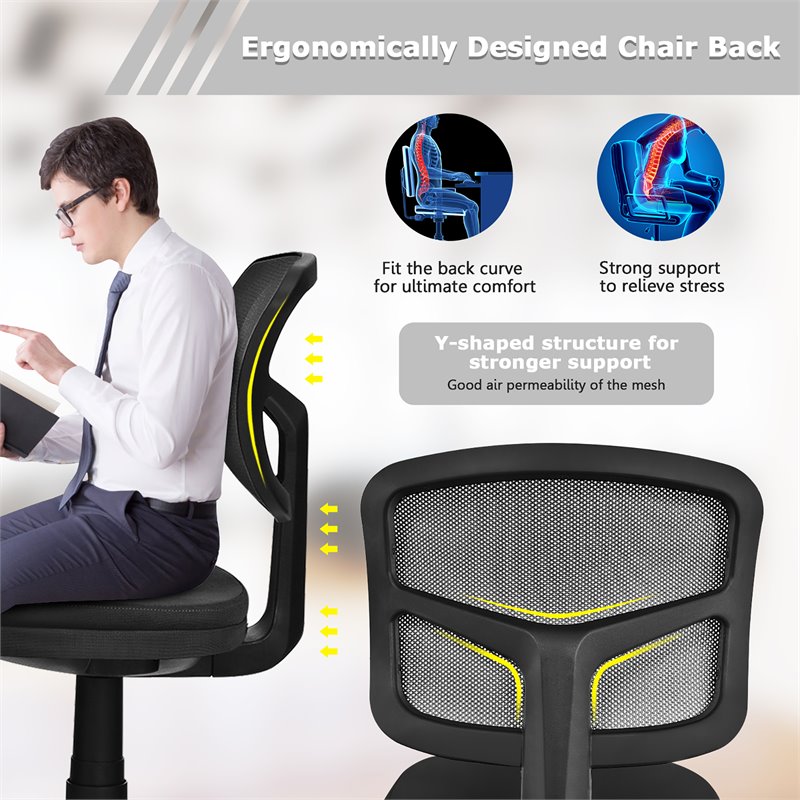 Costway Sponge and Plastic Adjustable Swivel Armless Office Chair in Black