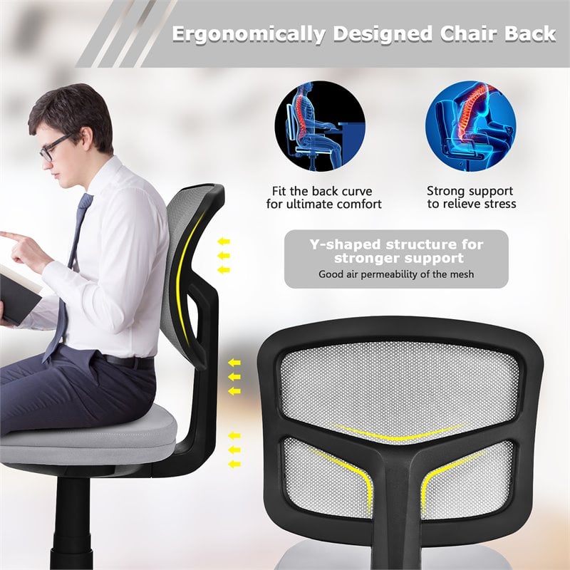 Costway Sponge and Plastic Adjustable Swivel Armless Office Chair in Gray