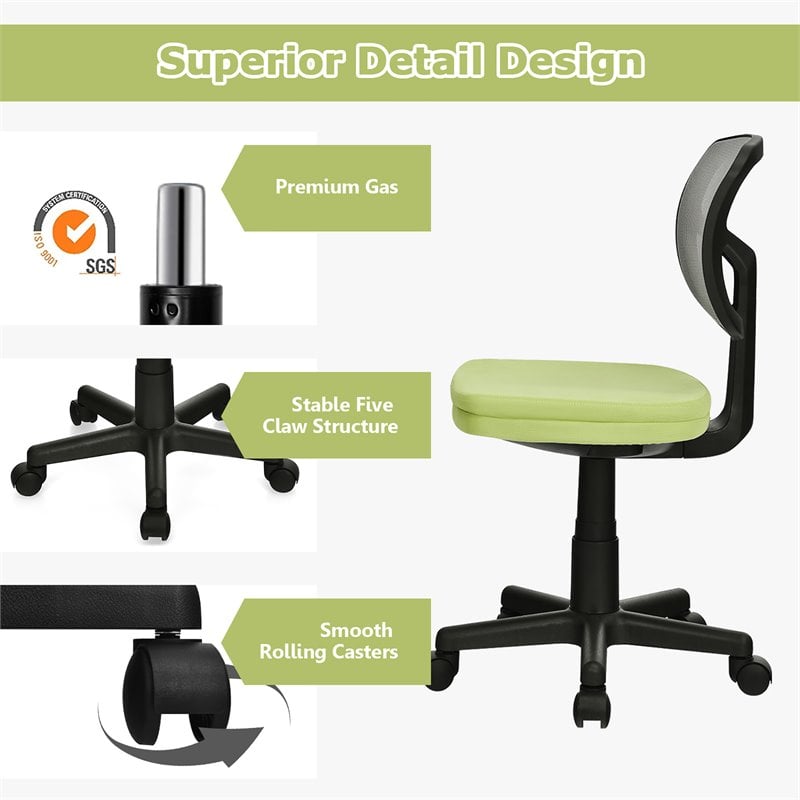 Costway Sponge and Plastic Adjustable Swivel Armless Office Chair in Green
