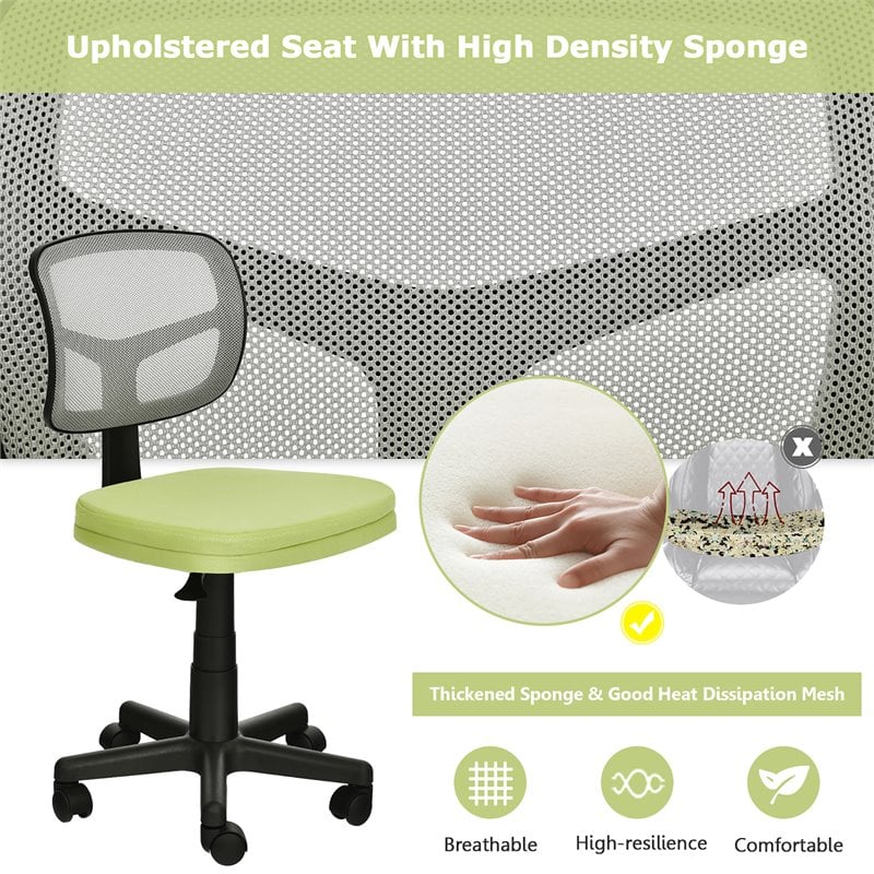 Costway Sponge and Plastic Adjustable Swivel Armless Office Chair in Green
