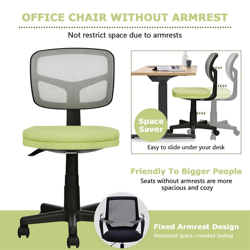 Costway Sponge and Plastic Adjustable Swivel Armless Office Chair in Green