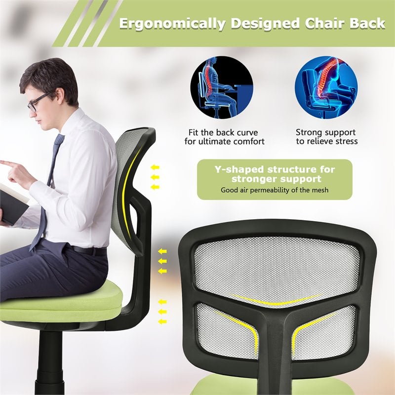 Costway Sponge and Plastic Adjustable Swivel Armless Office Chair in Green