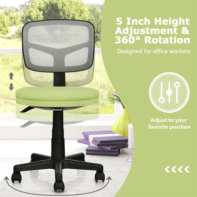 Costway Sponge and Plastic Adjustable Swivel Armless Office Chair in Green