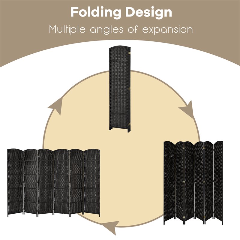 Costway 6-panel Wood and Paper Fiber Folding Room Divider in Black