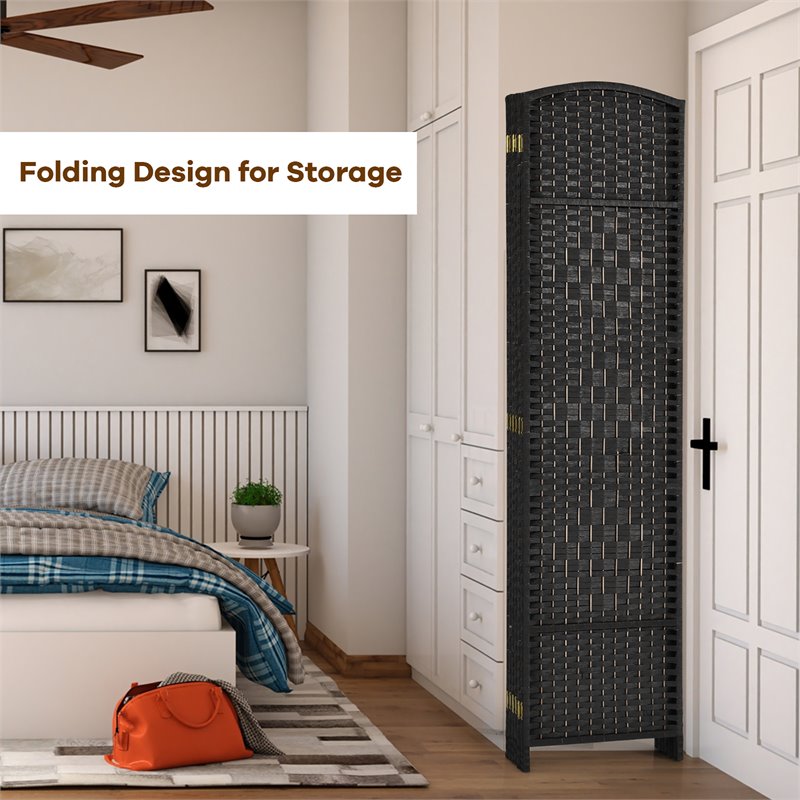 Costway 6-panel Wood and Paper Fiber Folding Room Divider in Black