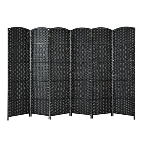 costway 6-panel wood and paper fiber folding room divider in black