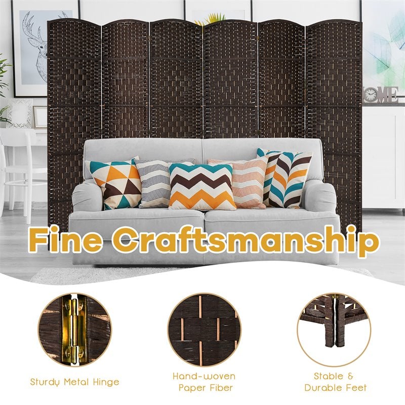 Costway 6-panel Wood and Paper Fiber Folding Room Divider in Brown