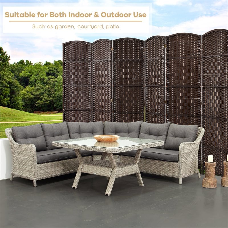 Costway 6-panel Wood and Paper Fiber Folding Room Divider in Brown