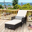 Costway Adjustable PE Rattan Chaise Lounge Armrest Recliner in Off White Brown