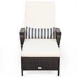 Costway Adjustable PE Rattan Chaise Lounge Armrest Recliner in Off White Brown