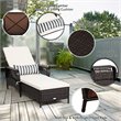 Costway Adjustable PE Rattan Chaise Lounge Armrest Recliner in Off White Brown
