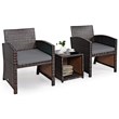 Costway 3-piece Patio Rattan/Wicker Sofas and Coffee Table in Gray Cushion
