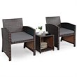 Costway 3-piece Patio Rattan/Wicker Sofas and Coffee Table in Gray Cushion