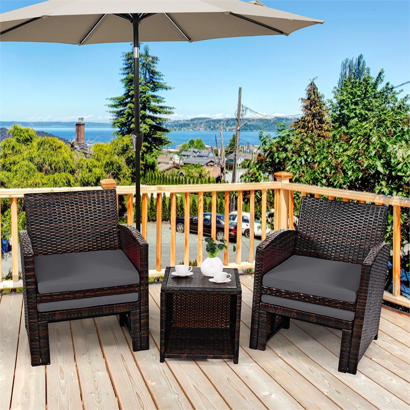 Costway 5-piece Rattan Patio Wicker Furniture Set with Cushion in Gray