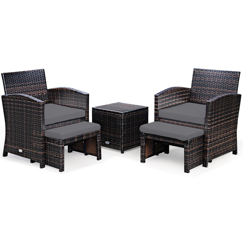 Costway 5-piece Rattan Patio Wicker Furniture Set with Cushion in Gray