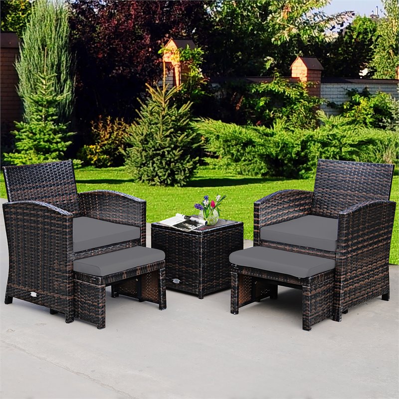 Costway 5-piece Rattan Patio Wicker Furniture Set with Cushion in Gray