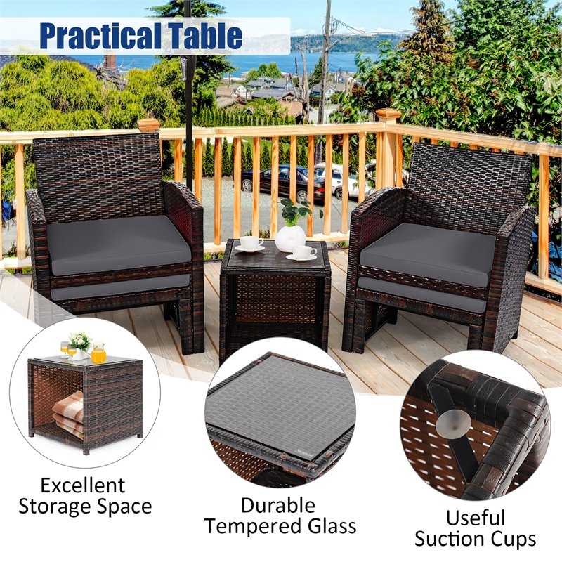 Costway 5-piece Rattan Patio Wicker Furniture Set with Cushion in Gray