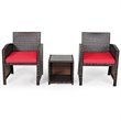 Costway 3-piece Patio Rattan/Wicker Sofas and Coffee Table in Red Cushion