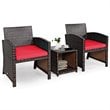 Costway 3-piece Patio Rattan/Wicker Sofas and Coffee Table in Red Cushion